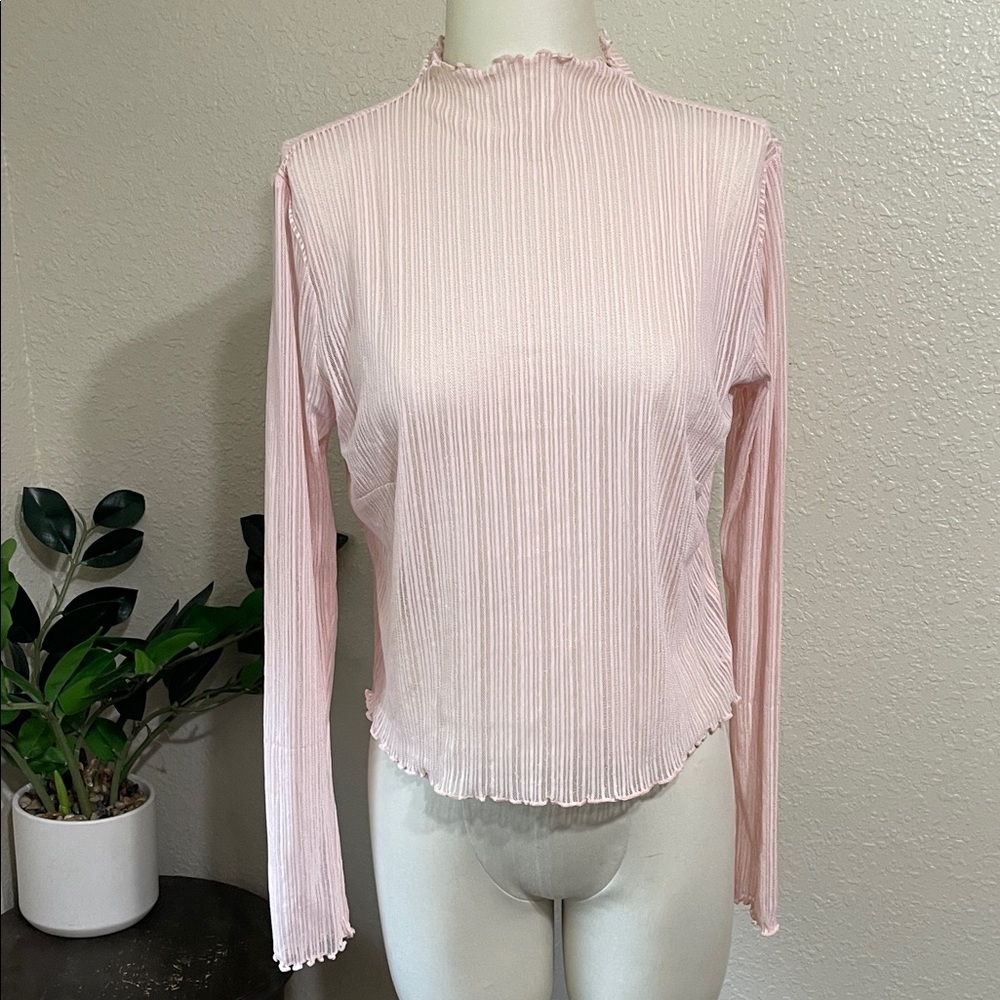 Forever 21 Pink Ribbed sheer Long Sleeve Top